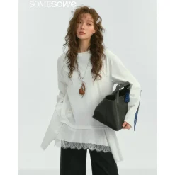 SomeSowe Lace Patchwork Fake-2-Piece Long Sleeve T-Shirt