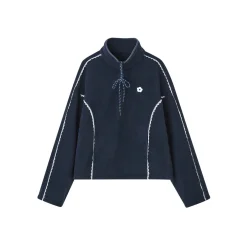 SomeSowe Lace Patchwork Fleece  Sweatshirt Navy Blue