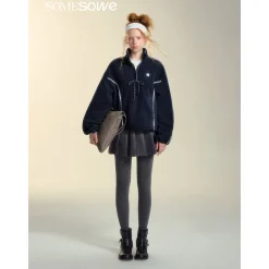 SomeSowe Lace Patchwork Fleece  Sweatshirt Navy Blue
