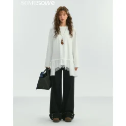 SomeSowe Lace Patchwork Fake-2-Piece Long Sleeve T-Shirt