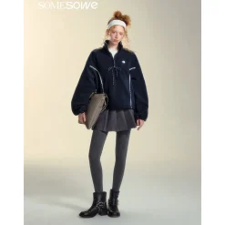 SomeSowe Lace Patchwork Fleece  Sweatshirt Navy Blue