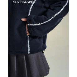 SomeSowe Lace Patchwork Fleece  Sweatshirt Navy Blue