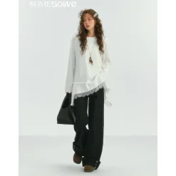 SomeSowe Lace Patchwork Fake-2-Piece Long Sleeve T-Shirt