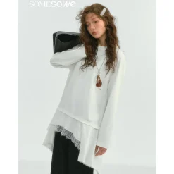 SomeSowe Lace Patchwork Fake-2-Piece Long Sleeve T-Shirt
