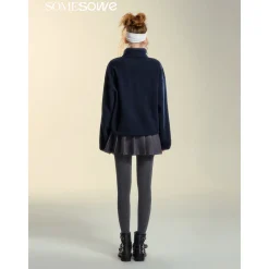 SomeSowe Lace Patchwork Fleece  Sweatshirt Navy Blue