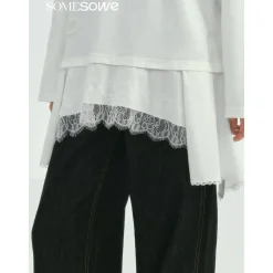 SomeSowe Lace Patchwork Fake-2-Piece Long Sleeve T-Shirt