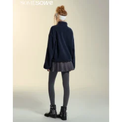 SomeSowe Lace Patchwork Fleece  Sweatshirt Navy Blue