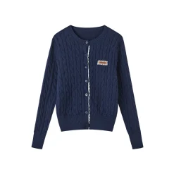 SomeSowe Lace Patchwork Twist Knit Cardigan Navy Blue