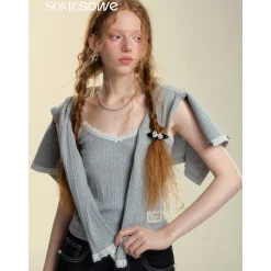 SomeSowe Lace Patchwork Texture Slip Vest