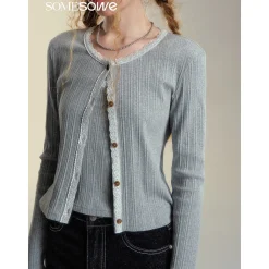 SomeSowe Lace Patchwork Texture Cardigan