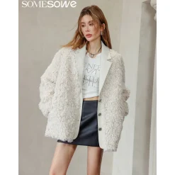 SomeSowe Leather Integrated Furry Jacket Cream