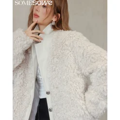 SomeSowe Leather Integrated Furry Jacket Cream