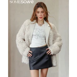 SomeSowe Leather Integrated Furry Jacket Cream