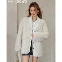 SomeSowe Leather Integrated Furry Jacket Cream