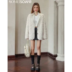 SomeSowe Leather Integrated Furry Jacket Cream