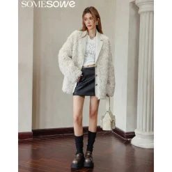 SomeSowe Leather Integrated Furry Jacket Cream
