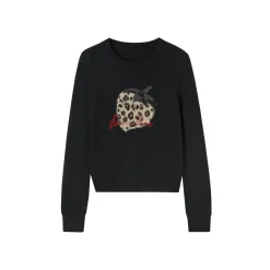 SomeSowe Leopard Strawberry Knit Sweater Black
