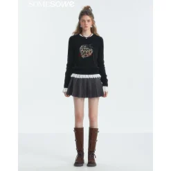 SomeSowe Leopard Strawberry Knit Sweater Black