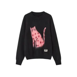 SomeSowe Luck Cat Loose Knit Sweater Black