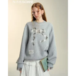 SomeSowe Origami Bow Embroidery Sweatshirt Gray