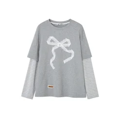 SomeSowe Origami Bow Fake-2-Piece Long Sleeve T-Shirt