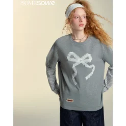 SomeSowe Origami Bow Fake-2-Piece Long Sleeve T-Shirt