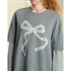 SomeSowe Origami Bow Fake-2-Piece Long Sleeve T-Shirt