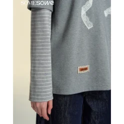 SomeSowe Origami Bow Fake-2-Piece Long Sleeve T-Shirt