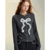 SomeSowe Origami Bow Knit Cardigan Dark Gray