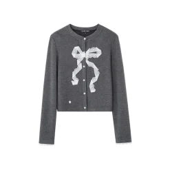 SomeSowe Origami Bow Knit Cardigan Dark Gray