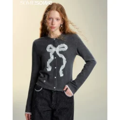 SomeSowe Origami Bow Knit Cardigan Dark Gray
