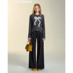 SomeSowe Origami Bow Knit Cardigan Dark Gray