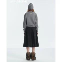 SomeSowe Plaid Bow V-Neck Knit Sweater Gray