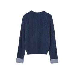 SomeSowe Plaid Drawstring Knit Sweater Blue