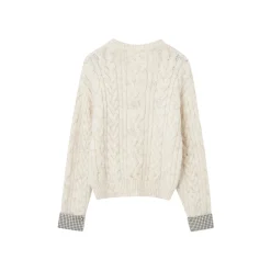 SomeSowe Plaid Drawstring Knit Sweater Beige