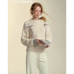 SomeSowe Plaid Drawstring Knit Sweater Beige