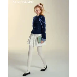 SomeSowe Plaid Drawstring Knit Sweater Blue