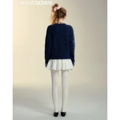 SomeSowe Plaid Drawstring Knit Sweater Blue