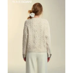 SomeSowe Plaid Drawstring Knit Sweater Beige