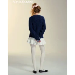 SomeSowe Plaid Drawstring Knit Sweater Blue