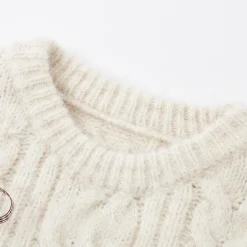SomeSowe Plaid Drawstring Knit Sweater Beige
