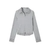 SomeSowe Plaid Patchwork Long Sleeve Polo Top Gray