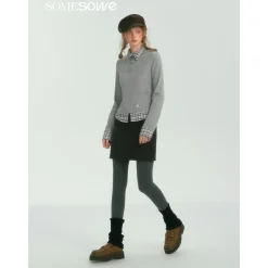 SomeSowe Plaid Patchwork Long Sleeve Polo Top Gray