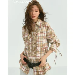SomeSowe Plaid Stringy Selvedge Zip Up Shirt Yellow