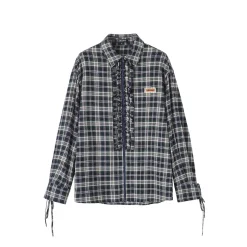 SomeSowe Plaid Stringy Selvedge Zip Up Shirt Blue