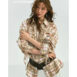 SomeSowe Plaid Stringy Selvedge Zip Up Shirt Yellow