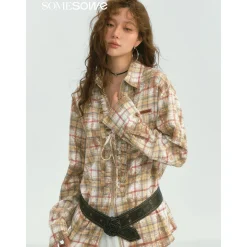 SomeSowe Plaid Stringy Selvedge Zip Up Shirt Yellow