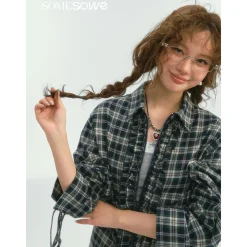 SomeSowe Plaid Stringy Selvedge Zip Up Shirt Blue