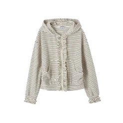 SomeSowe Soft Striped Ruffled Zip Up Hoodie White