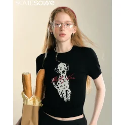 SomeSowe Spotted Puppy Print Knit Top Black